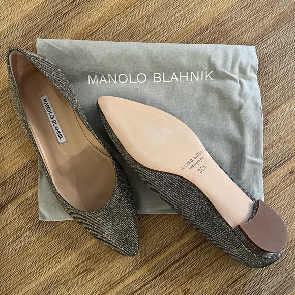 Manolo Blahnik 35.5 Titto Glitter Gold Flat - Picture 3 of 3